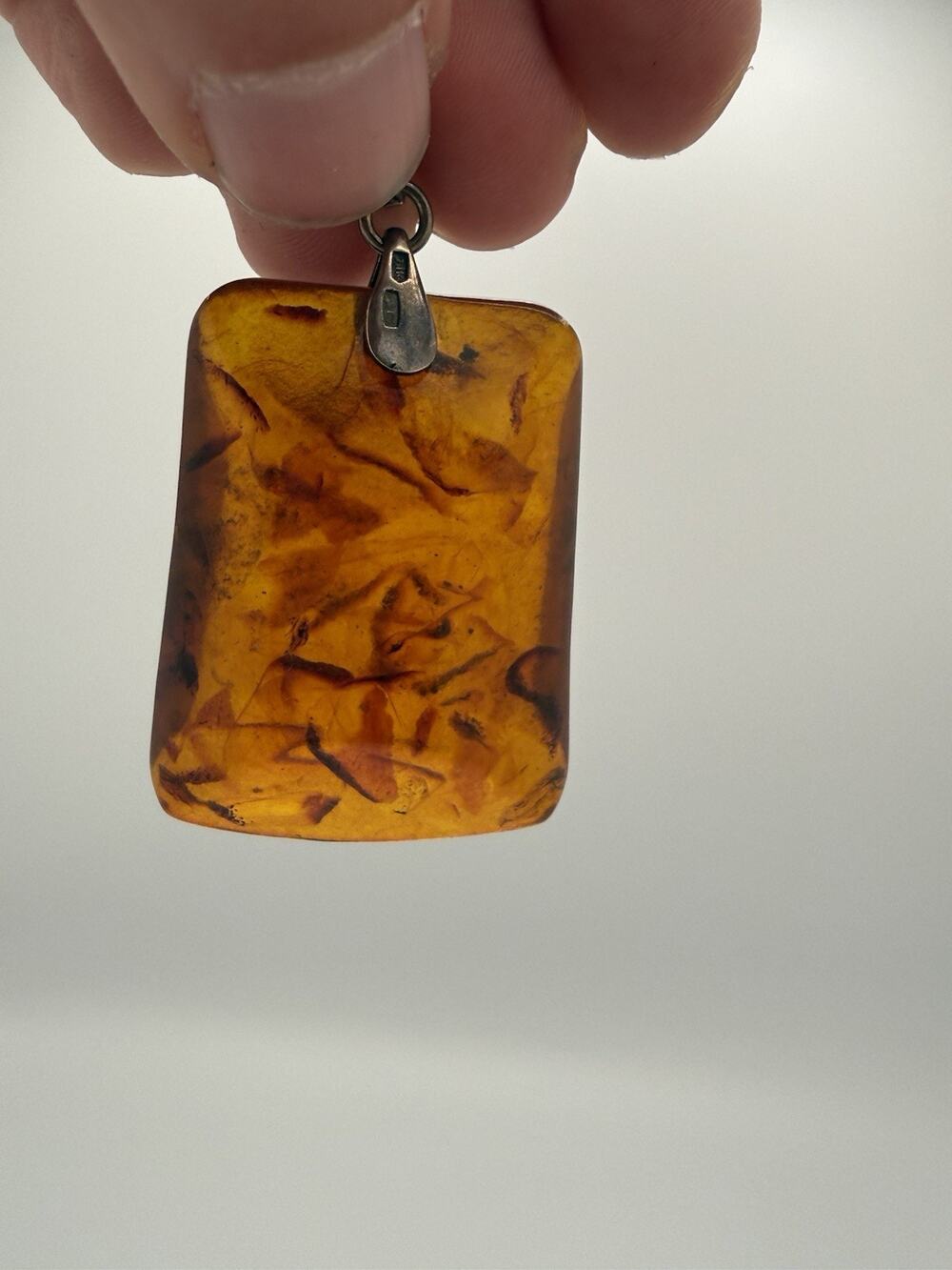 Soviet Baltic Amber Pendant 875 Silver Kaliningrad Inclusions Vintage USSR Rare